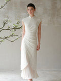 Romina Peach Textured Jacquard Cheongsam Dress