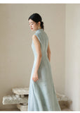 Leonie Water Blue Jacquard Cheongsam Dress