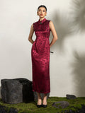 Isolde Wine Jacquard Dragon Cheongsam Dress