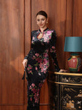 Ivory Black Velvet High-Slit Cheongsam
