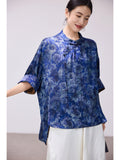 Purity Blue Print Jacquard Cheongsam Top