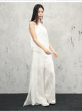 Tang White Lace Wide-Leg Pants Cheongsam