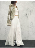 Tang White Lace Wide-Leg Pants Cheongsam