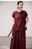 Aurelia 2-Piece Navy Wine Wide-Leg Cheongsam Set