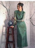 Giselle Green Stretch Knit Cheongsam Dress