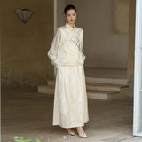 Satin 2-Piece Embroidered Relaxed Fit Yulan Vest Cheongsam