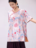 Lena Pink Jacquard V-Neck Shirt Cheongsam