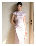 Xiaowen Moon Purple Satin Cheongsam Dress