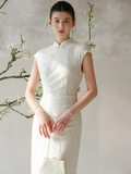 Romina Peach Textured Jacquard Cheongsam Dress