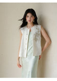 Dominique Black Satin Jacquard Vest Cheongsam