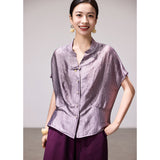 Charm Grape Purple Acetate Short Sleeve Top Cheongsam