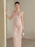 Andante Blush Satin Jacquard Cheongsam Dress