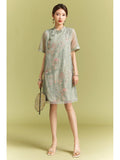 Dragon Light Green Embroidered Cheongsam Dress