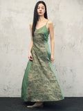 Celandine Green Vintage Print Cheongsam Dress