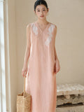 Lady Lotus Pink Lace Embroidered Cheongsam
