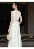 Paulina 2-Piece Fog White Jacquard Cheongsam Top