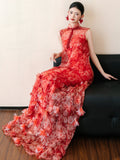 Procyon Red Floral Vintage Cheongsam Dress