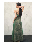 Celandine Green Vintage Print Cheongsam Dress