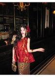Pansy Halcyon Gold Woven Jacquard Cheongsam Qipao Vest
