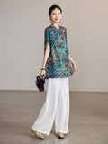 Jonquil Blue-Green Print Cheongsam Top