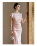Lavender 2-Piece Light Pink Jacquard Cheongsam Set