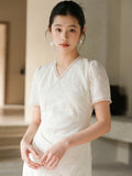 Glimmer Crabapple Apricot Embroidered Cheongsam Dress