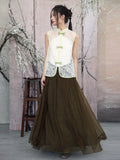 Rhiannon Beige Lace Embroidered Cheongsam Top