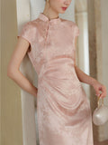Andante Blush Satin Jacquard Cheongsam Dress