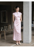 Magdalena Peach Mist Jacquard Satin Cheongsam Dress