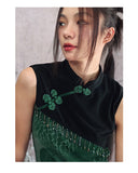 Manor Green Dragon Print Cheongsam Dress