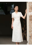 Glimmer Crabapple Apricot Embroidered Cheongsam Dress