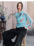 Adeline Blue Floral Print Cheongsam Top