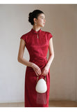Cecilia Crabapple Red Satin Cheongsam Dress