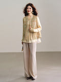Viviana Apricot Yellow Beaded Embroidered Cheongsam Vest