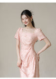 Lapis Cherry Blossom Pink Slim-Fit Cheongsam Dress