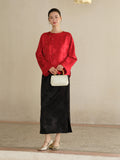 Lunara Crabapple Red Jacquard Cheongsam Top