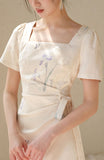 Polaris Apricot Blue Slim Fit Cheongsam Dress