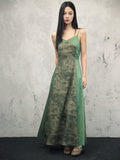 Celandine Green Vintage Print Cheongsam Dress