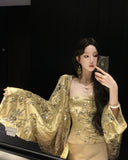 Thea Grand Gilded Bead Embroidered Cheongsam Qipao Two-Piece Set