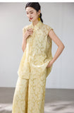 Elisabetta Light Yellow Floral Cheongsam Top