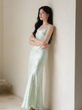 Glow Water Dot Blue Slim Fit Cheongsam Dress