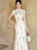 Oleander Purple Smoke Mermaid Cheongsam Dress