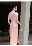 Tempo Peach Pink Jacquard Cheongsam Dress