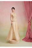Lapis 2-Piece Embroidered Halter Top Cheongsam