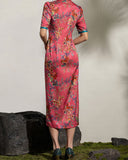 Celebrated Red Jacquard High-Slit Cheongsam