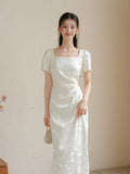 Vita Heron Feather White Slim Cheongsam Dress