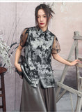 Yarrow Black Butterfly Mesh Cheongsam Top