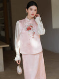 Liora Light Pink Embossed Floral Cheongsam Vest