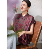 Sage Short Sleeve Purple Brown Cheongsam Top
