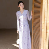 Chiffon Purple Smoke Floral Cheongsam Dress